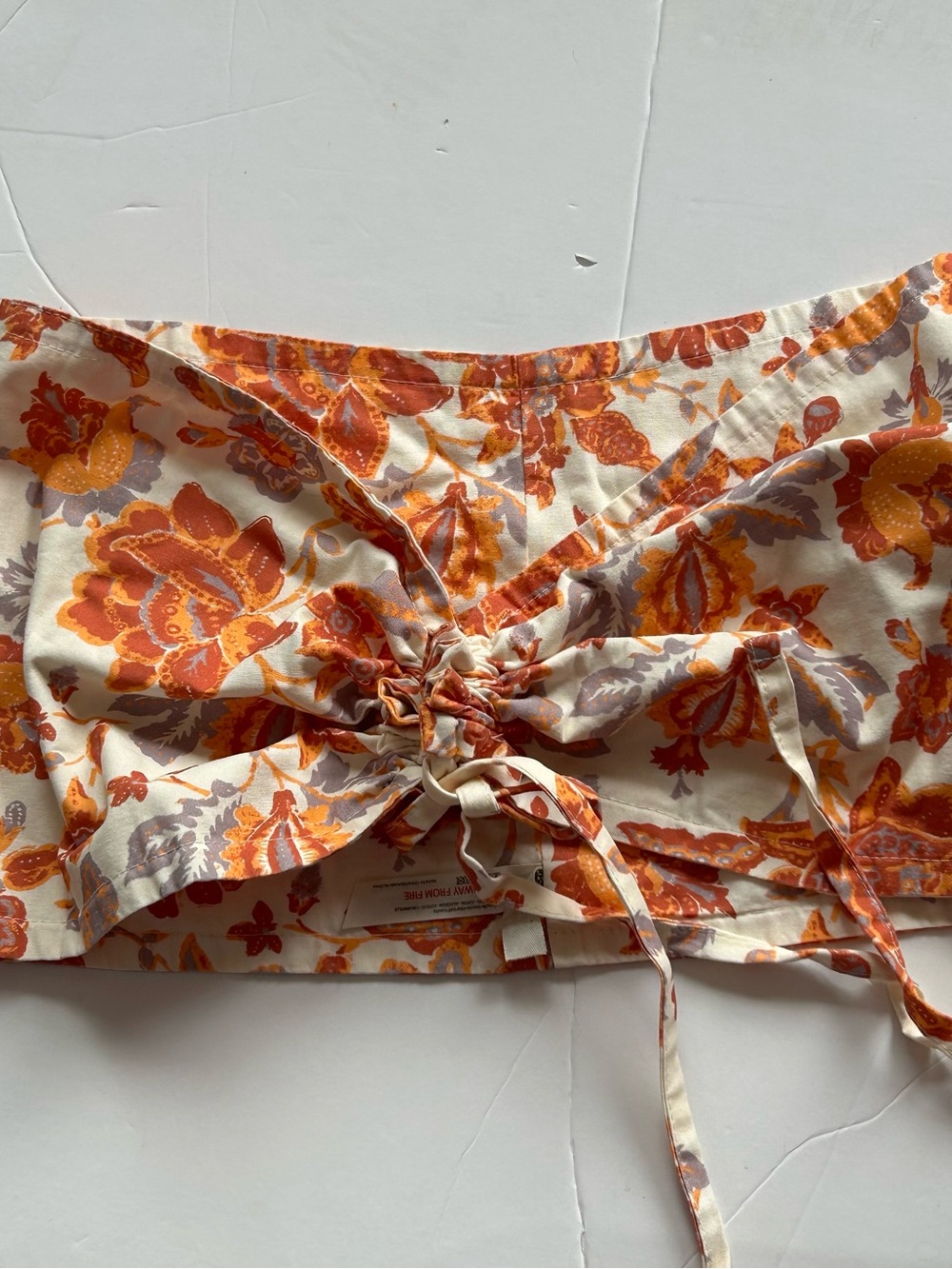 Free People High-Waist Floral Drawstring Shorts - Orange & Cream